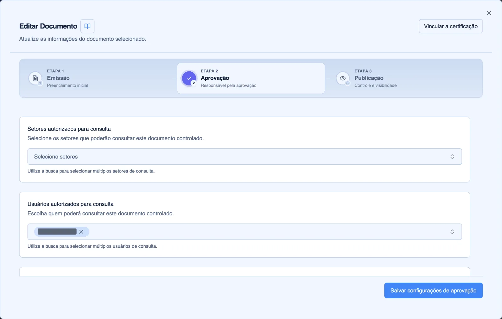 Documento em edição, na etapa Aprovação